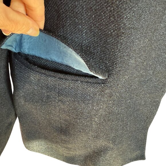 Women's dark blue long sleeve collared button down fully lined wool jacket 6 - Picture 7 of 13